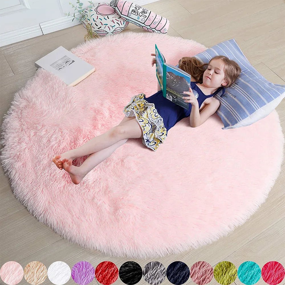 Fluffy Round Rug - Soft Plush Carpet for Kids Room - 4USelects