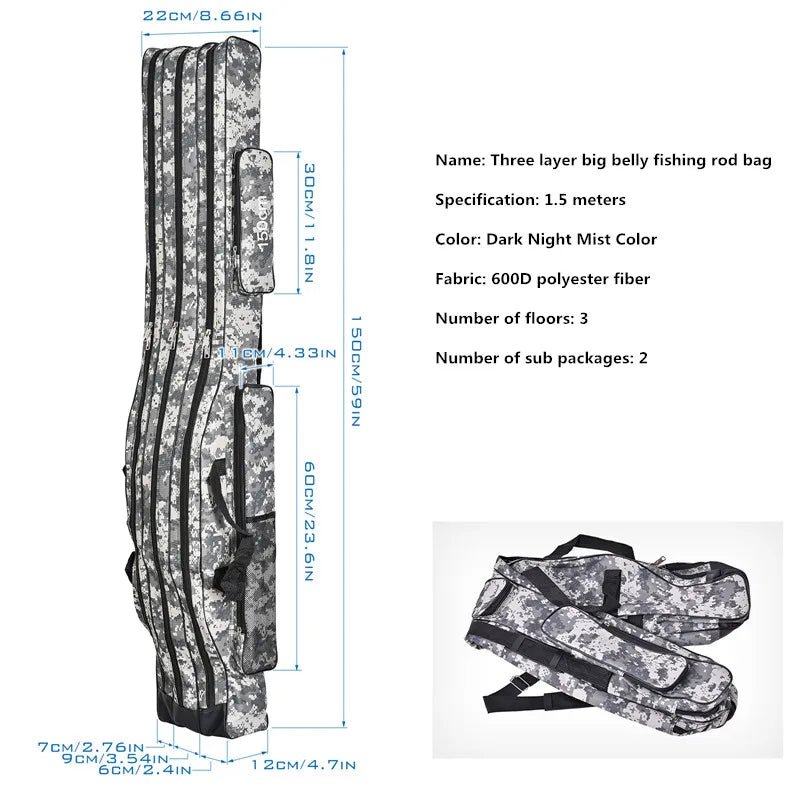 Foldable 3 - Layer Fishing Rod Bag - Outdoor Storage Essential - 4USelects