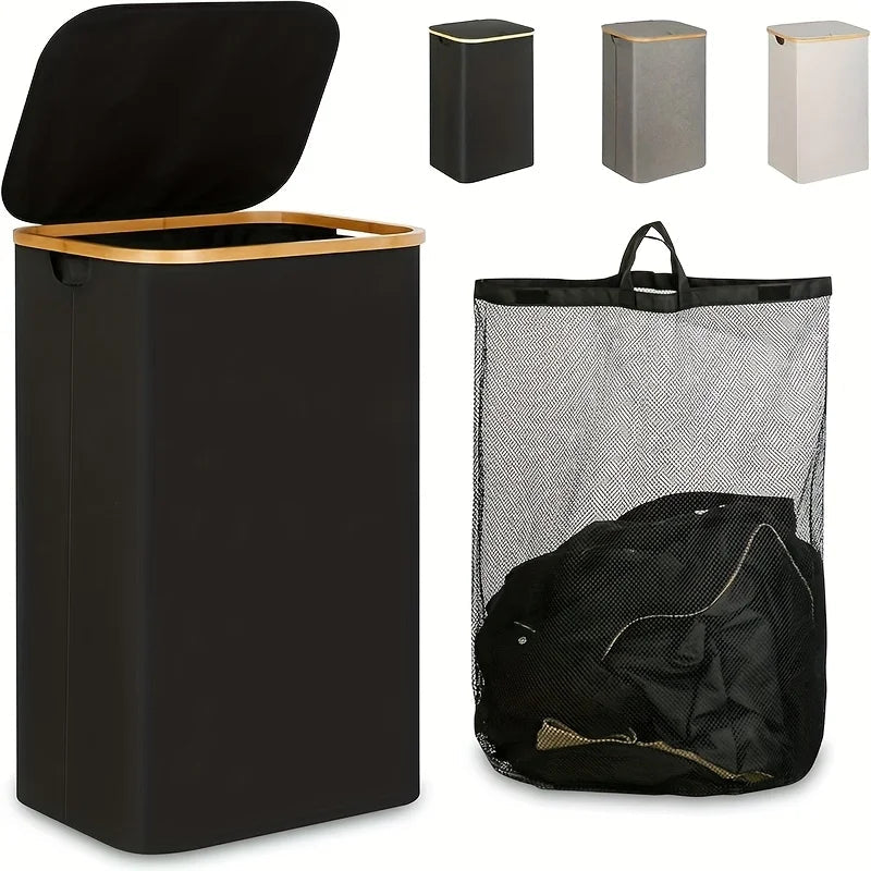 Foldable Laundry Basket with Lid & Removable Bag - 4USelects
