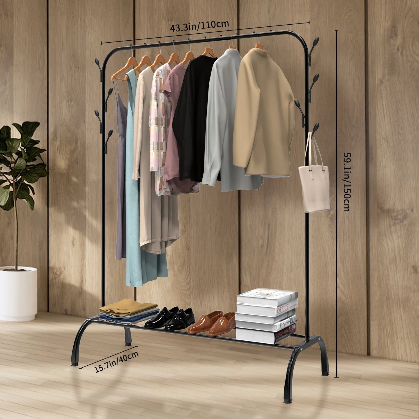 Freestanding Metal Clothes Rail with 8 Hooks - 4USelects