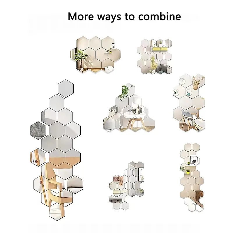 Hexagon Mirror Wall Stickers - DIY Decorative Tiles - 4USelects