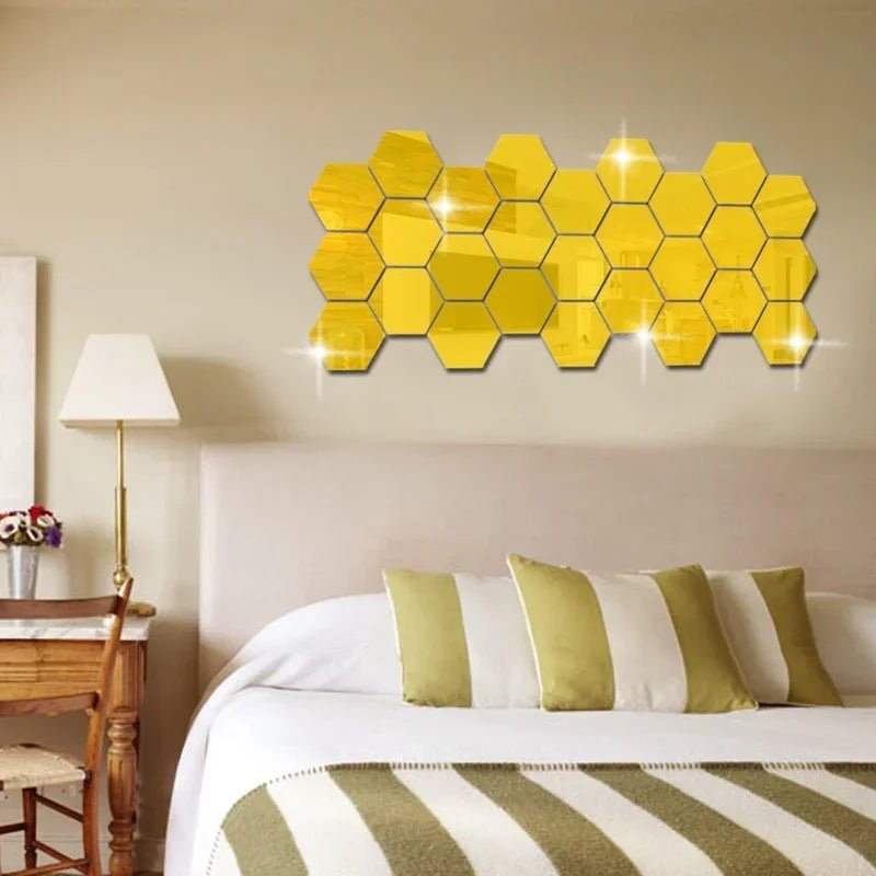 Hexagonal Acrylic Mirror Wall Stickers - 12Pcs Set - 4USelects