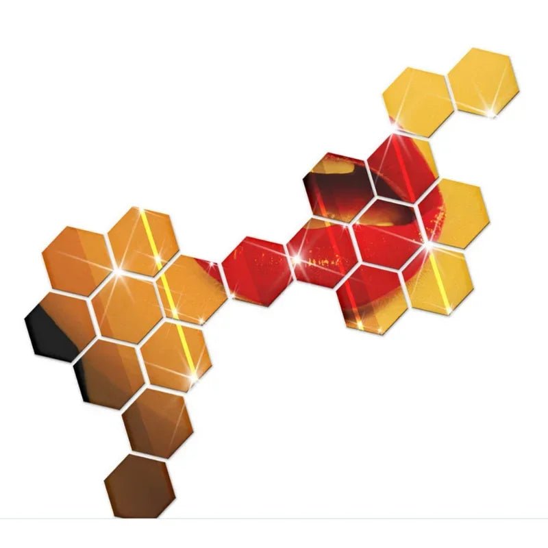 Hexagonal Acrylic Mirror Wall Stickers - 12Pcs Set - 4USelects