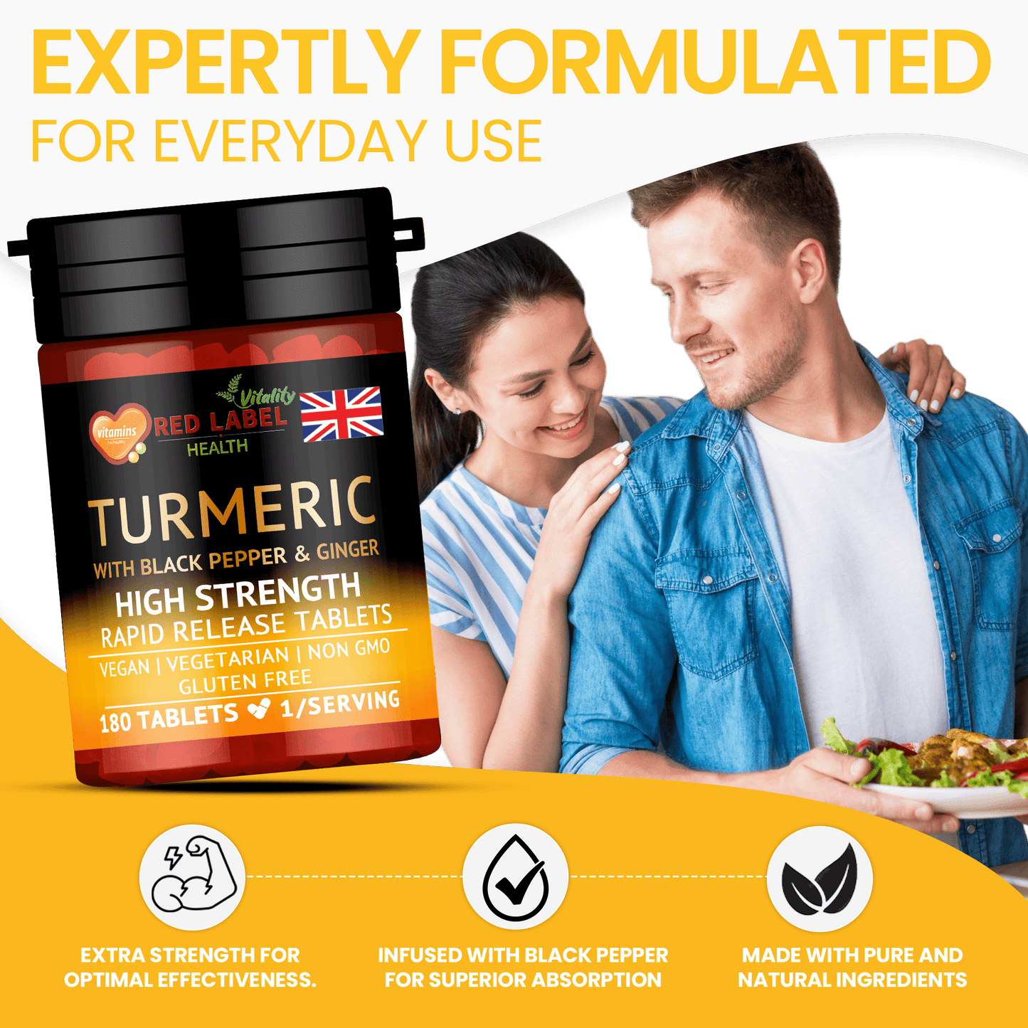 High - Strength Turmeric Tablets with Ginger & Black Pepper – 95% Curcumin (Pack of 2) - 4USelects