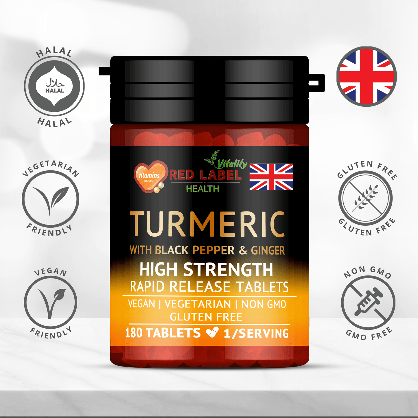 High - Strength Turmeric Tablets with Ginger & Black Pepper – 95% Curcumin (Pack of 2) - 4USelects