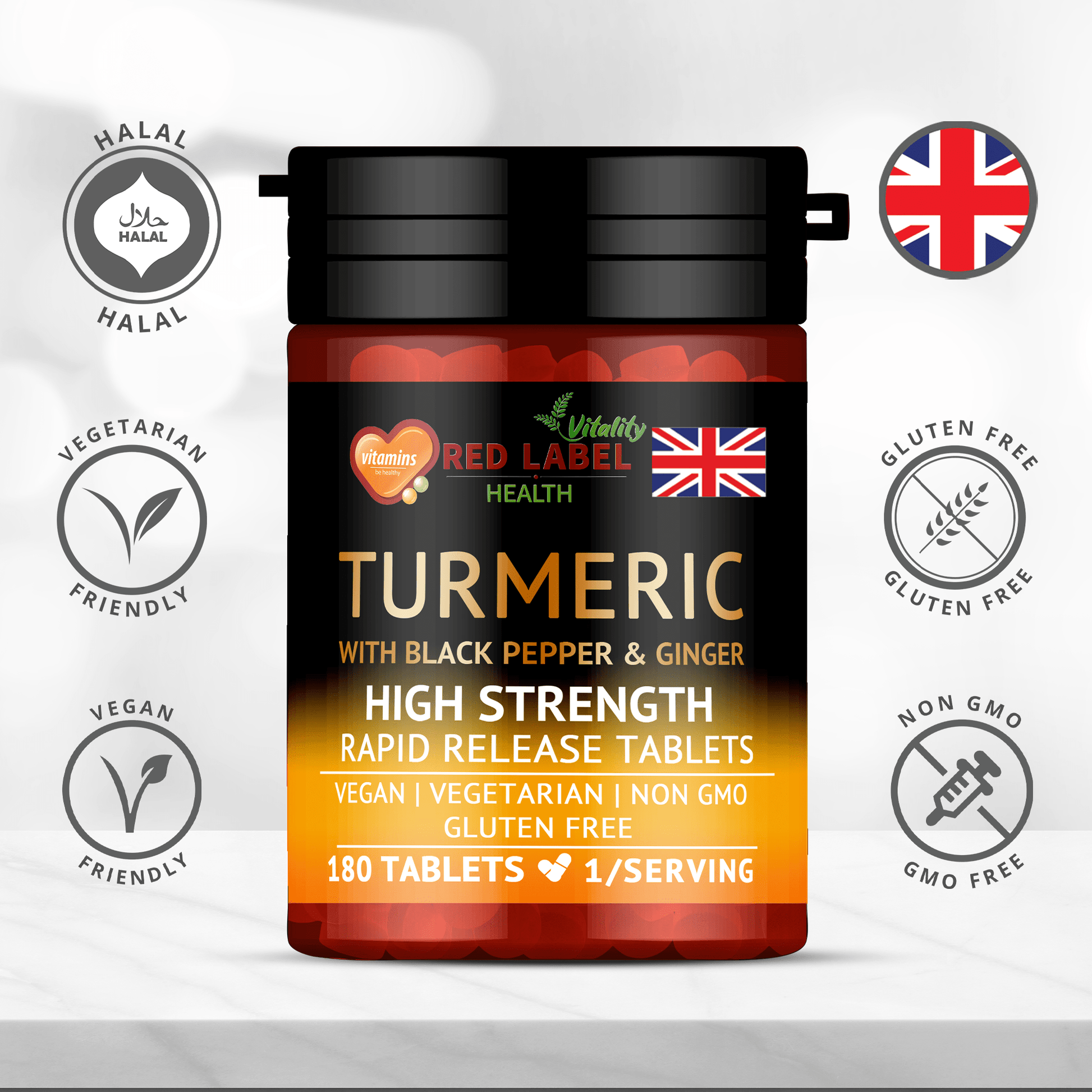 High - Strength Turmeric Tablets with Ginger & Black Pepper – 95% Curcumin (Pack of 2) - 4USelects
