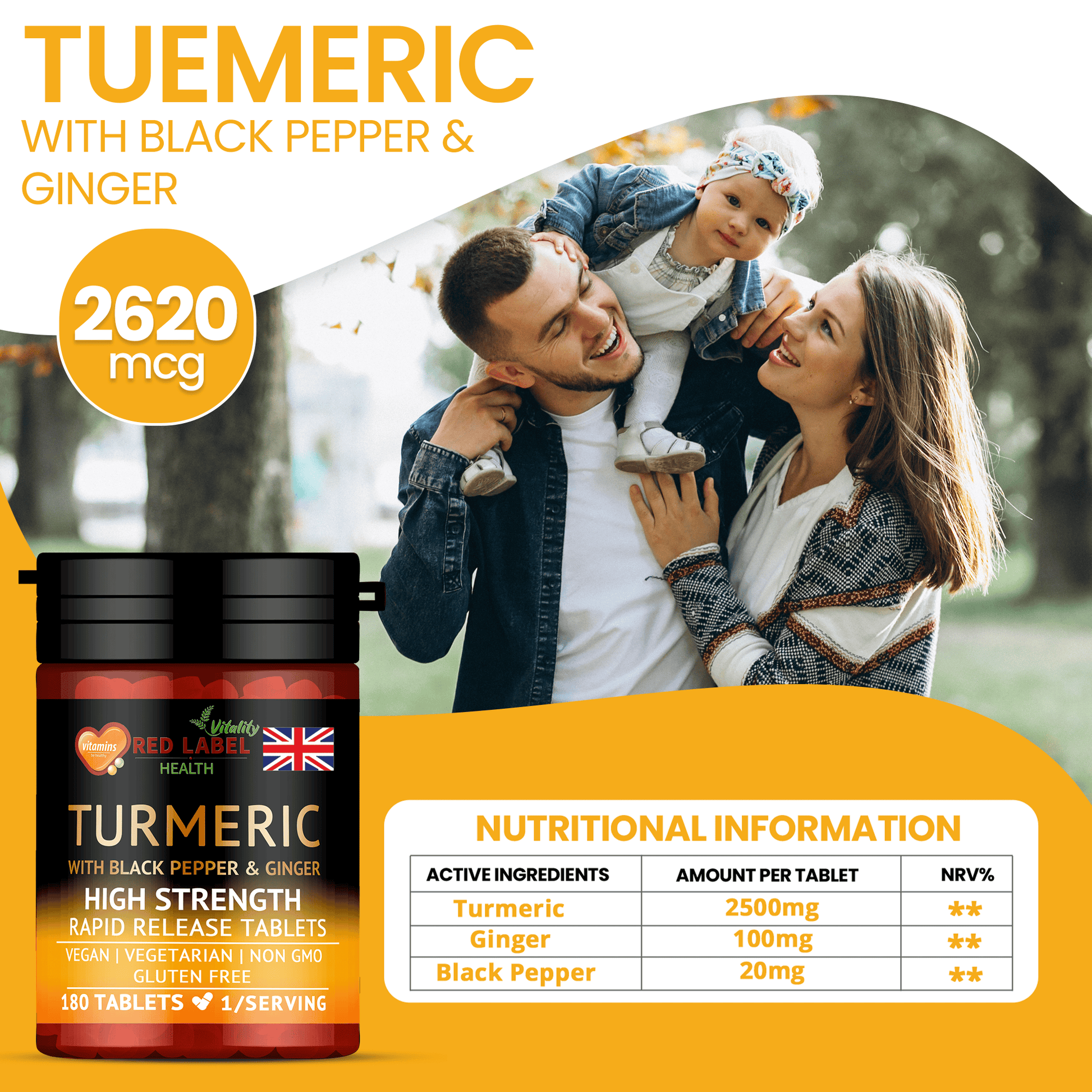 High - Strength Turmeric Tablets with Ginger & Black Pepper – 95% Curcumin (Pack of 2) - 4USelects