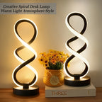 Juego 2 Lámparas de Escritorio LED Espiral vista frontal con la luz cálida encendida