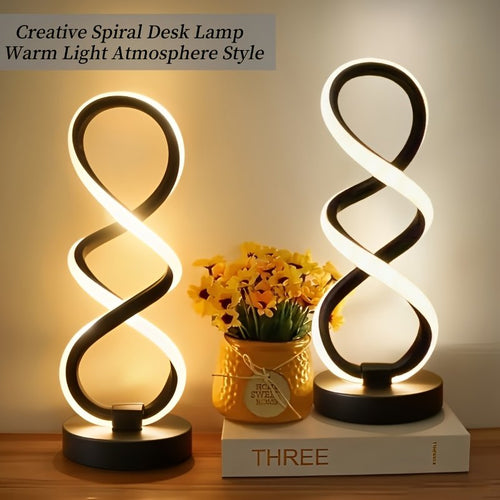 Juego 2 Lámparas de Escritorio LED Espiral vista frontal con la luz cálida encendida