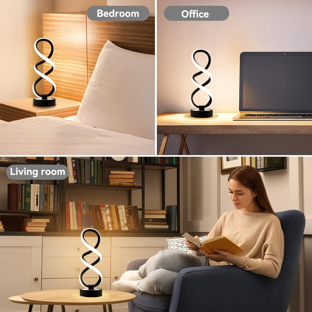 Juego 2 Lámparas de Escritorio LED Espiral con luz fría encendida en un estudio