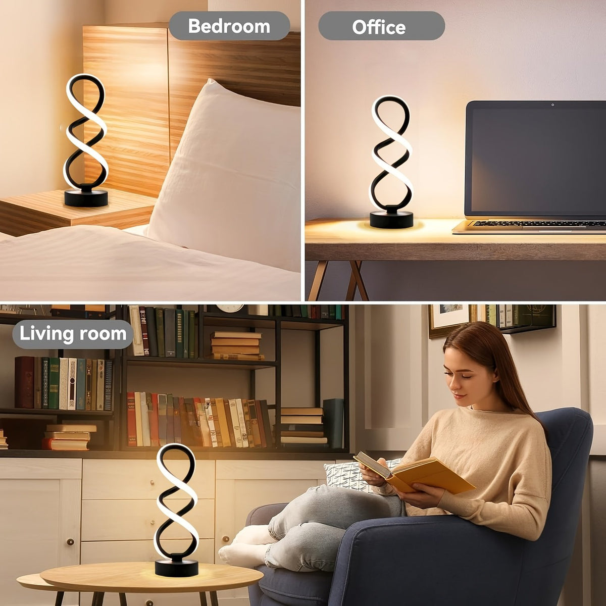 Juego 2 Lámparas de Escritorio LED Espiral con luz fría encendida en un estudio