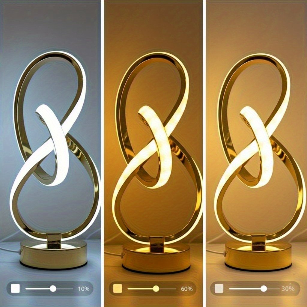 Lámpara de Escritorio LED Espiral USB 3 Colores apagada sobre un buró junto a la cama