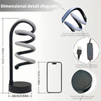 Lámpara de Escritorio LED Espiral Curva Luz Cálida vista frontal con la luz cálida encendida