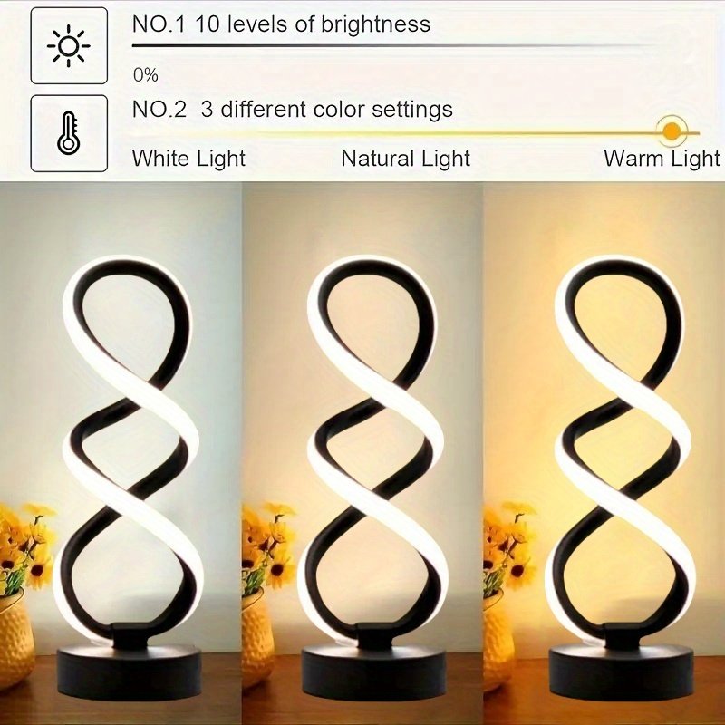 Lámpara de Escritorio LED Concha Espiral USB apagada sobre un buró junto a la cama