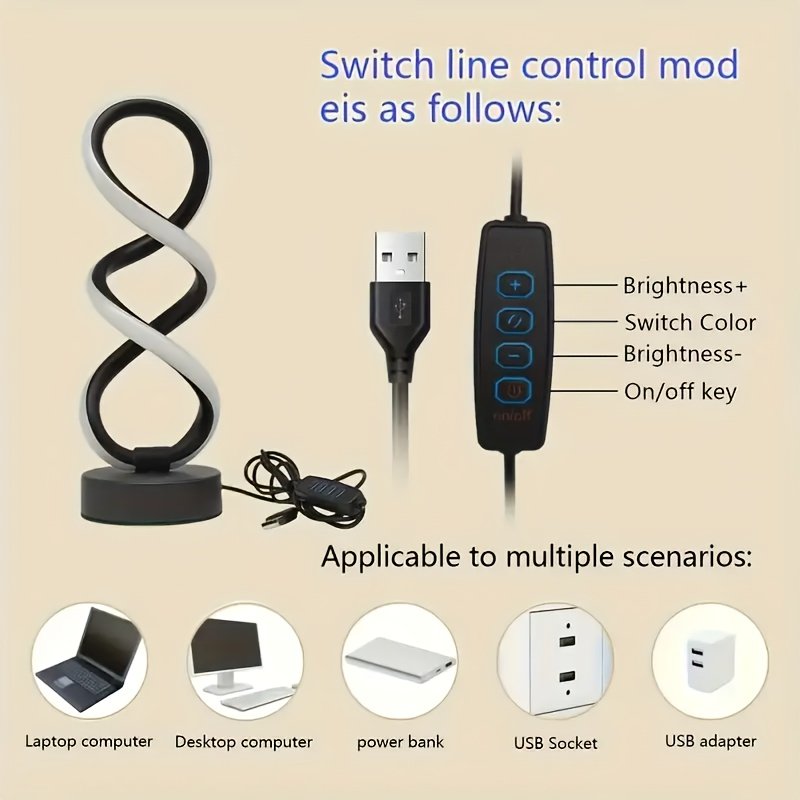 Lámpara de Escritorio LED Concha Espiral USB vista lateral que muestra el perfil completo
