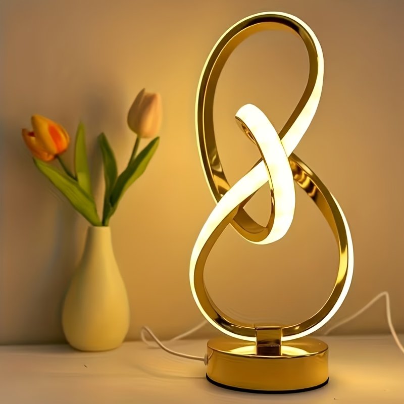 Lámpara de Escritorio Espiral USB Dorada 3 Colores detalle del acabado y la estructura de metal