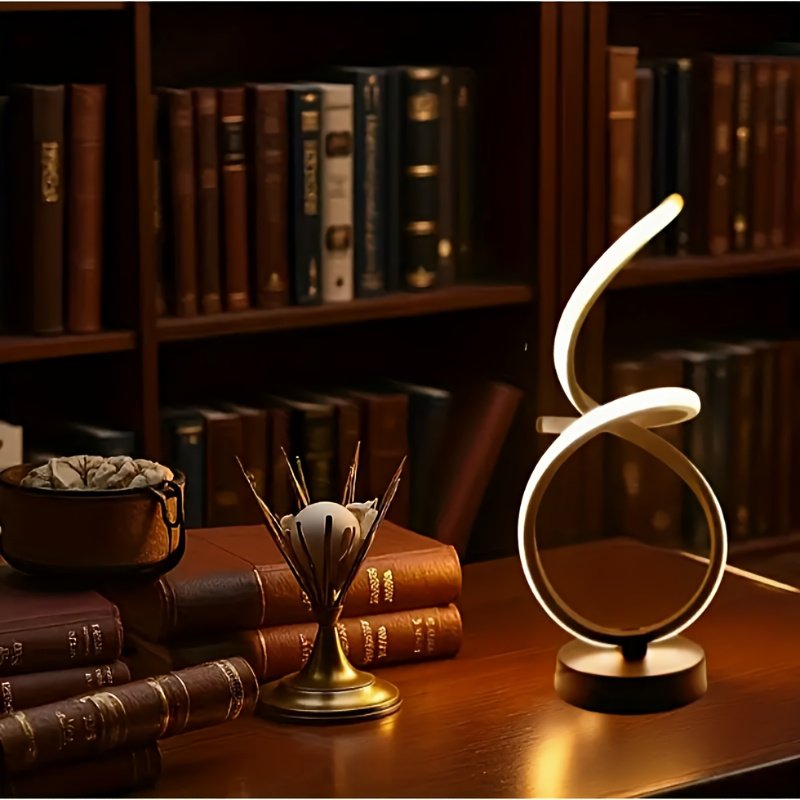 Lámpara de Mesa LED Flotante Cinta USB Regulable vista frontal con la luz cálida encendida