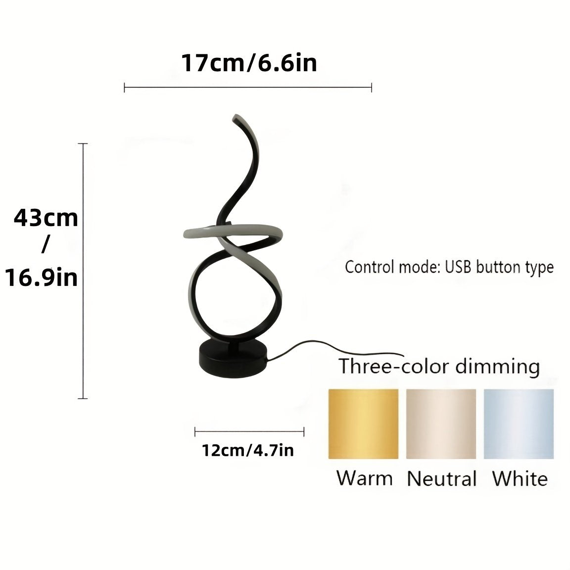 Lámpara de Mesa LED Flotante Cinta USB Regulable detalle del acabado y la estructura de metal