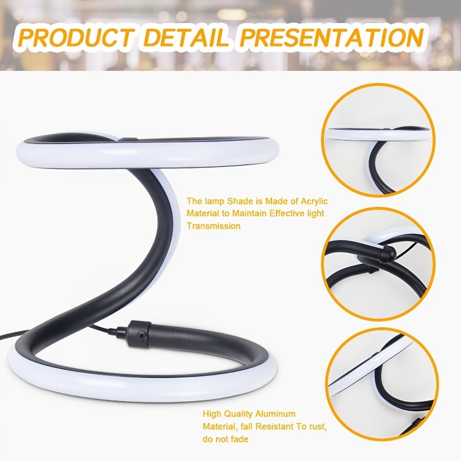 Lámpara de Mesa LED Doble Anillo Infinito Dorada detalle del acabado y la estructura de metal