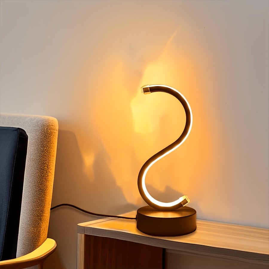 Lámpara de Mesa LED Curva en S Luz Cálida vista lateral que muestra el perfil completo