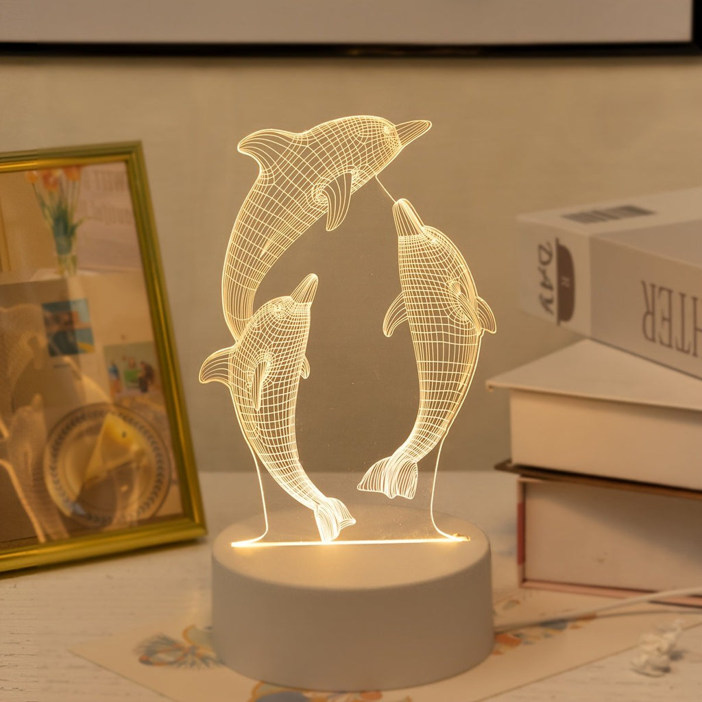 Lámpara de Noche LED 3D Delfín USB Decorativa detalle del cable de alimentación USB