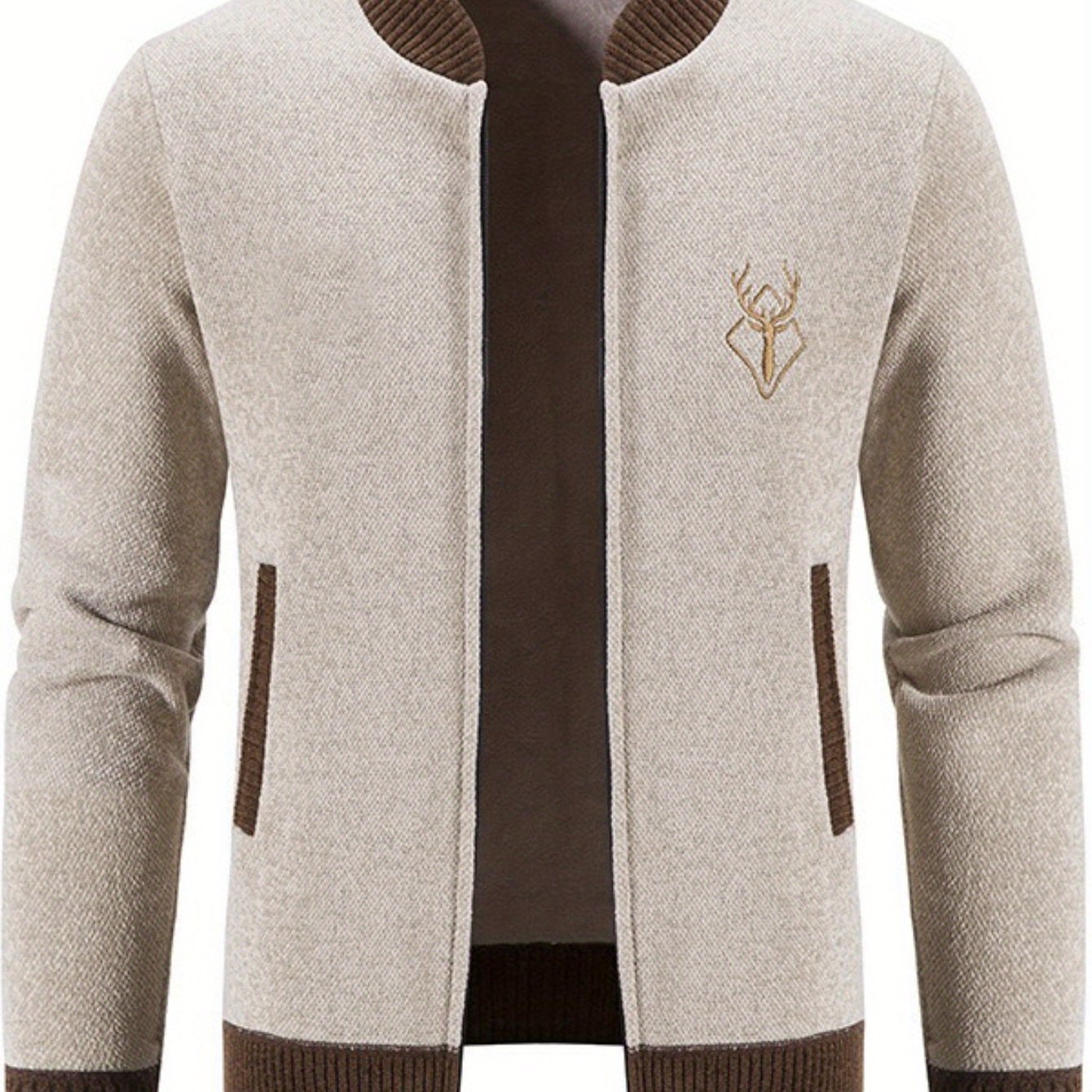 Light Beige & Brown Men’s Cardigan – All - Season Wear - 4USelects