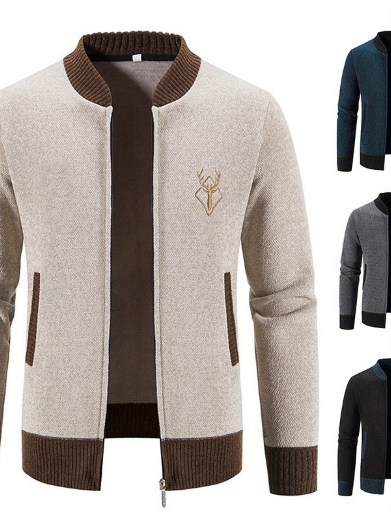 Light Beige & Brown Men’s Cardigan – All - Season Wear - 4USelects