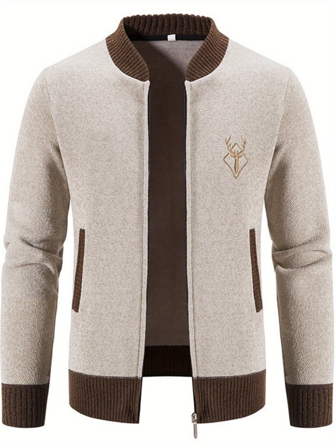 Light Beige & Brown Men’s Cardigan – All - Season Wear - 4USelects