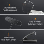 Lámpara de Lectura LED con Pinza Cuello Flexible vista frontal con la luz cálida encendida