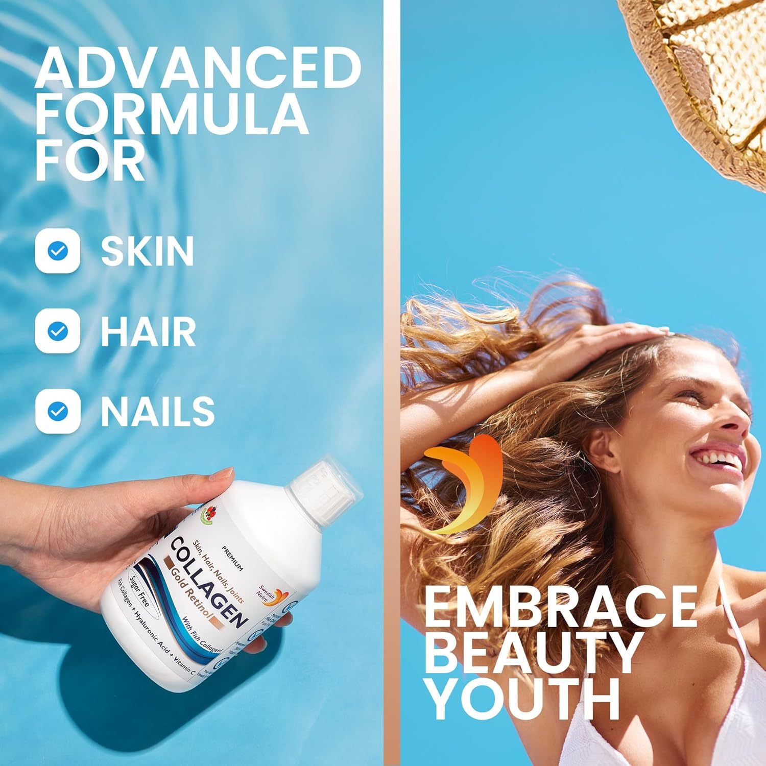 Liquid Marine Collagen 12 500 mg + Gold Retinol – Swedish Nutra 500 ml - 4USelects