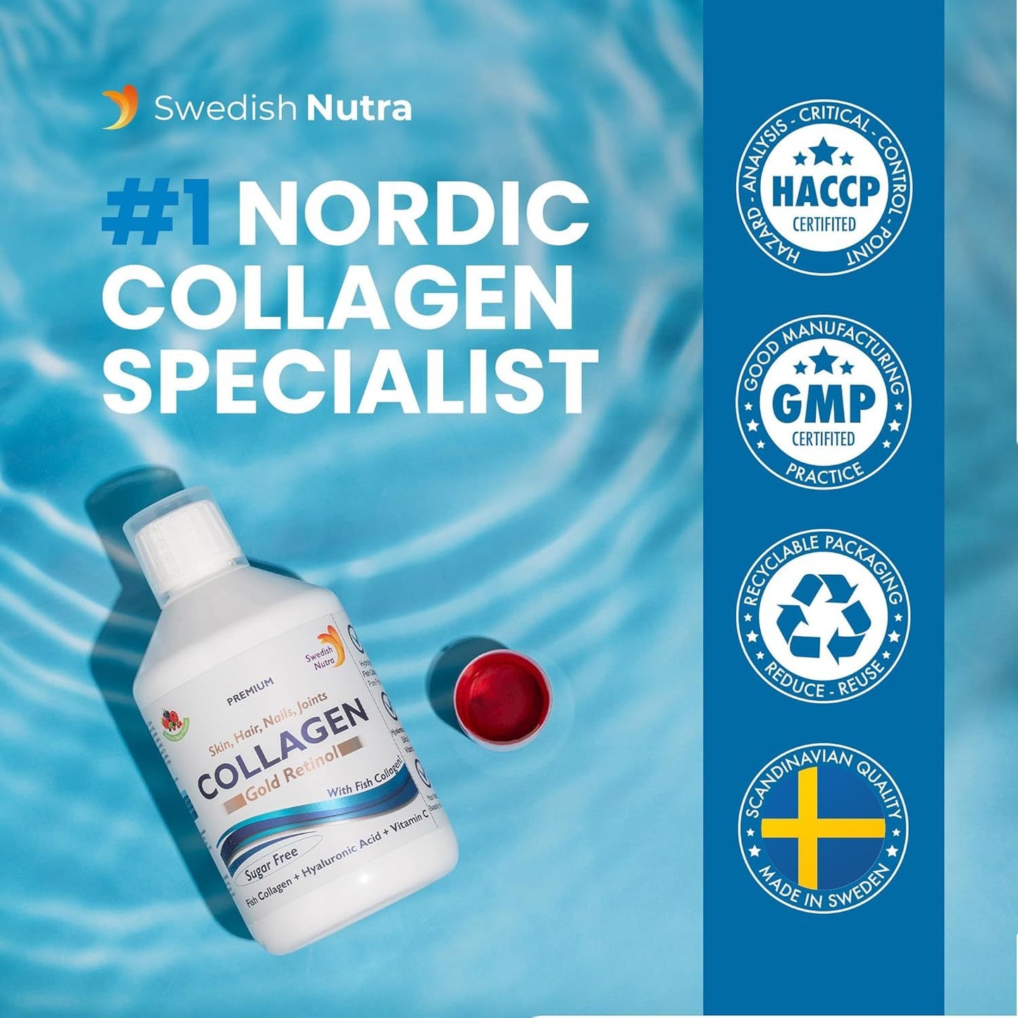 Liquid Marine Collagen 12 500 mg + Gold Retinol – Swedish Nutra 500 ml - 4USelects