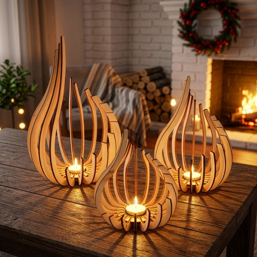 Lotus Tea Light Holders Set of 3 - Boho Glass Decor - 4USelects