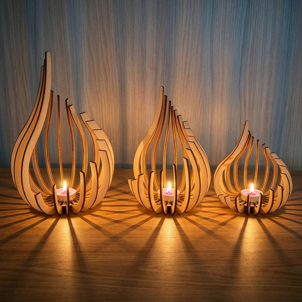 Lotus Tea Light Holders Set of 3 - Boho Glass Decor - 4USelects
