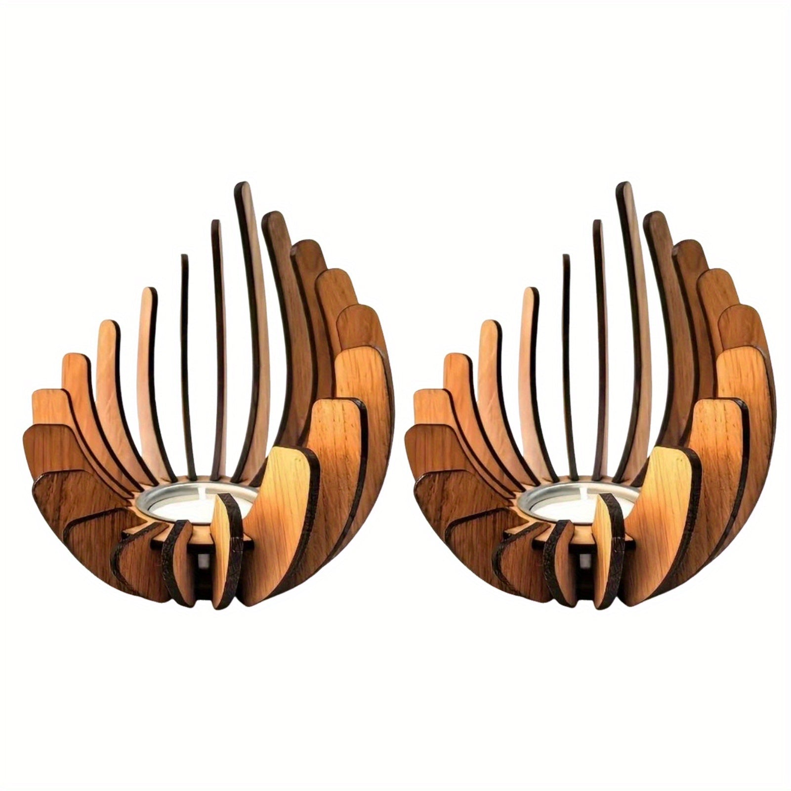 Lotus Wood Tealight Holder Set – 2pcs Handcrafted - 4USelects