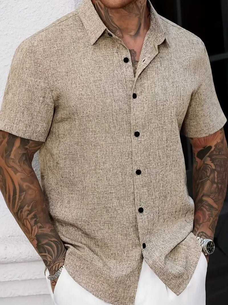 Men’s 100% Linen Short Sleeve Sports Shirt - 4USelects