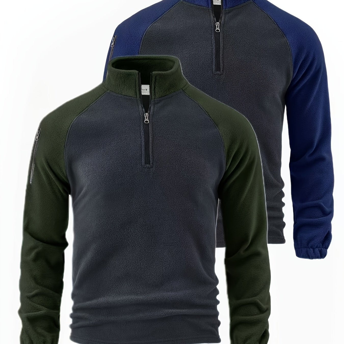 Men’s 2 - Pack Fleece - Lined Zip - Up Henley Shirts – Navy & Beige - 4USelects