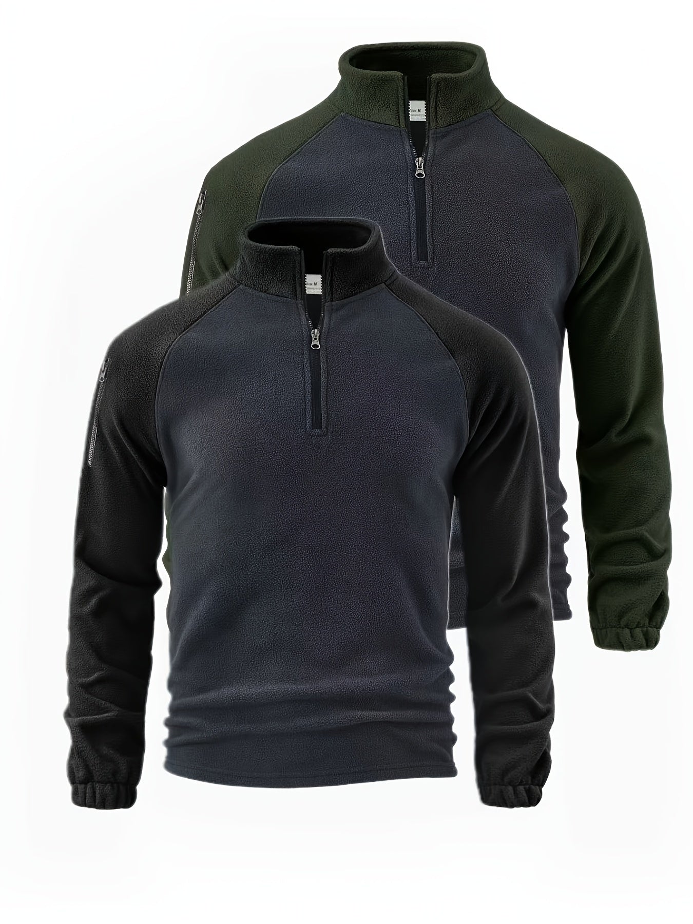 Men’s 2 - Pack Fleece - Lined Zip - Up Henley Shirts – Navy & Beige - 4USelects