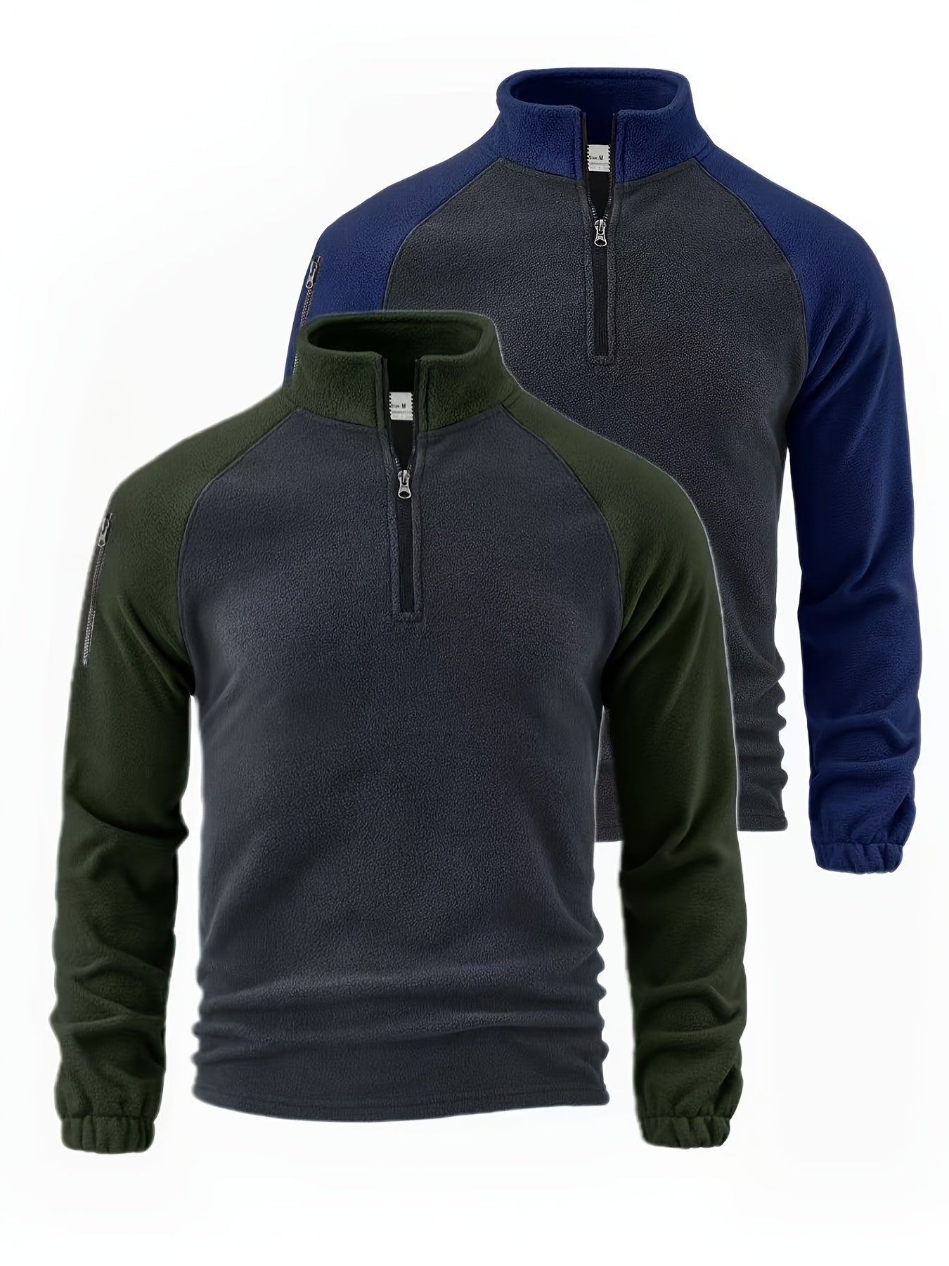 Men’s 2 - Pack Fleece - Lined Zip - Up Henley Shirts – Navy & Beige - 4USelects
