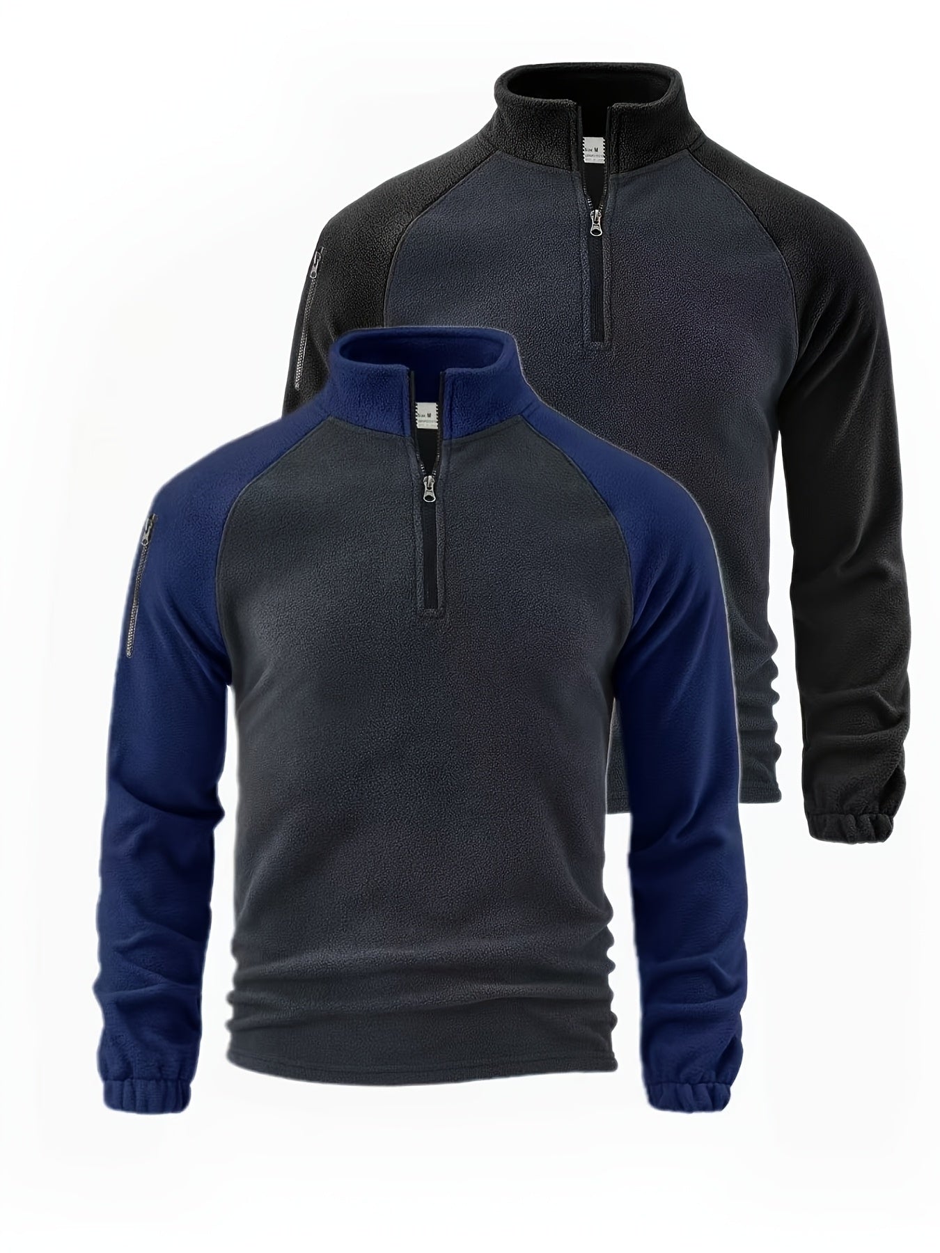 Men’s 2 - Pack Fleece - Lined Zip - Up Henley Shirts – Navy & Beige - 4USelects