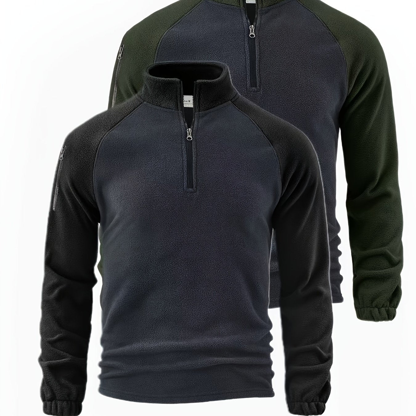 Men’s 2 - Pack Fleece - Lined Zip - Up Henley Shirts – Navy & Beige - 4USelects