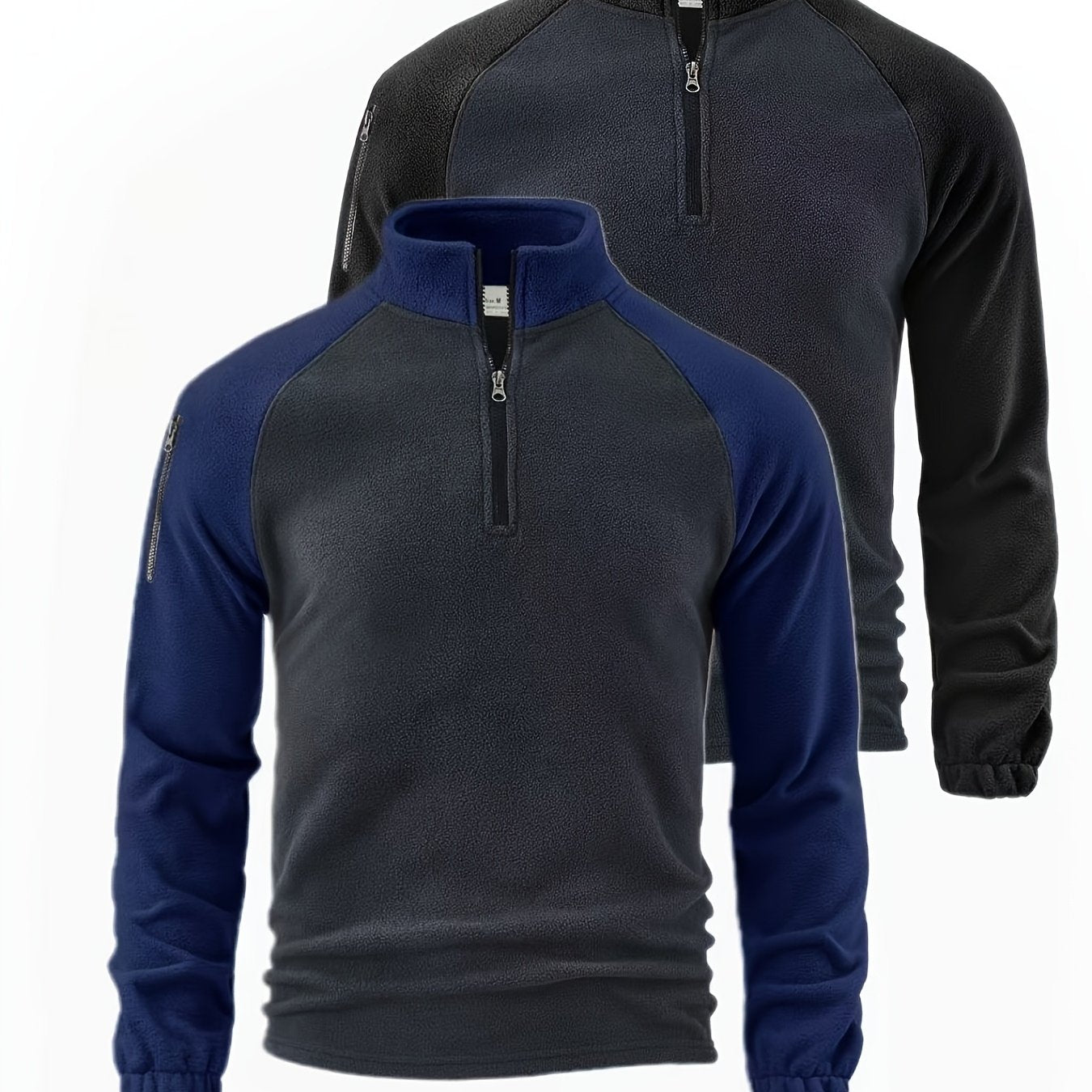 Men’s 2 - Pack Fleece - Lined Zip - Up Henley Shirts – Navy & Beige - 4USelects