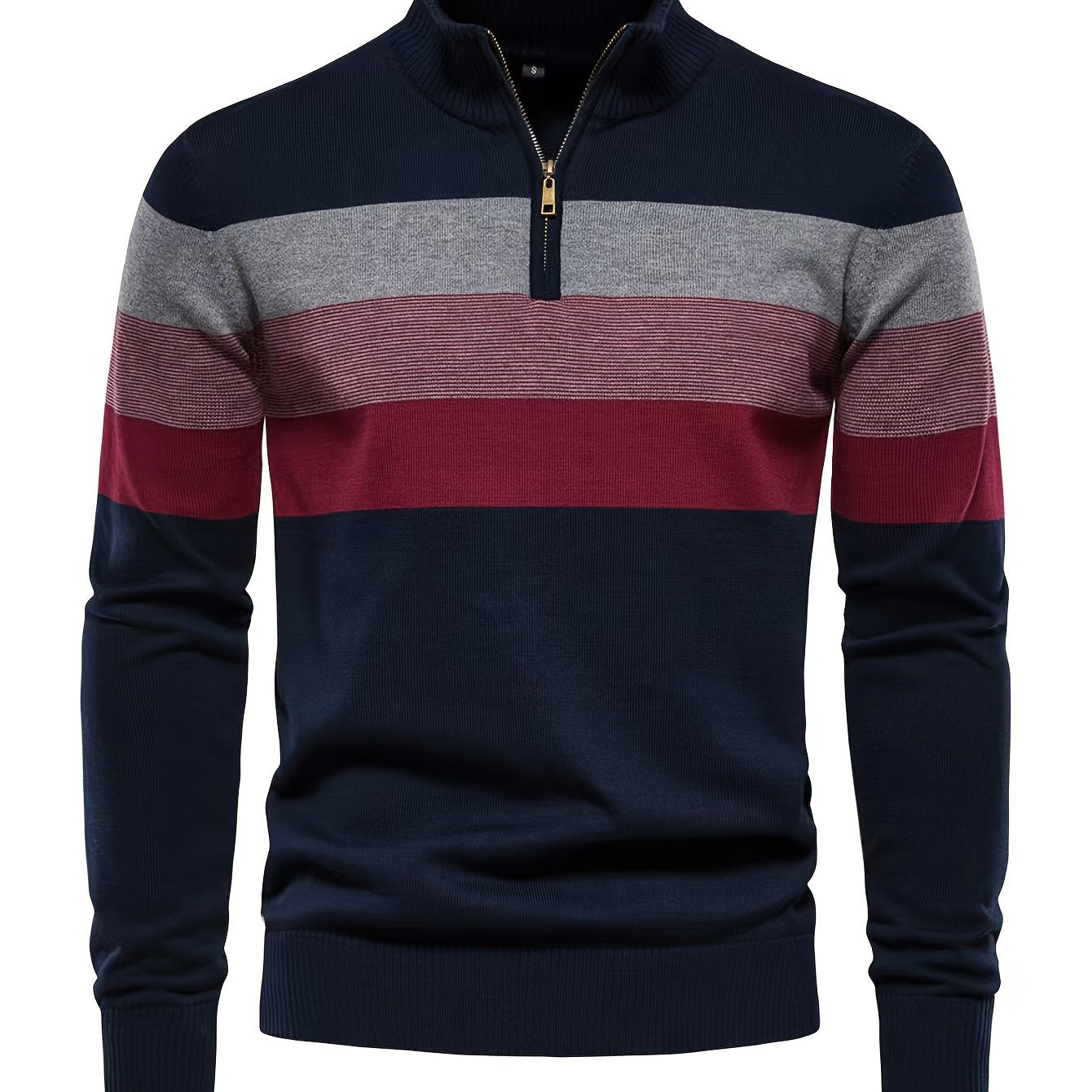 Men’s Stand‑Collar Horizontal Stripe Sweater for Fall/Winter - 4USelects