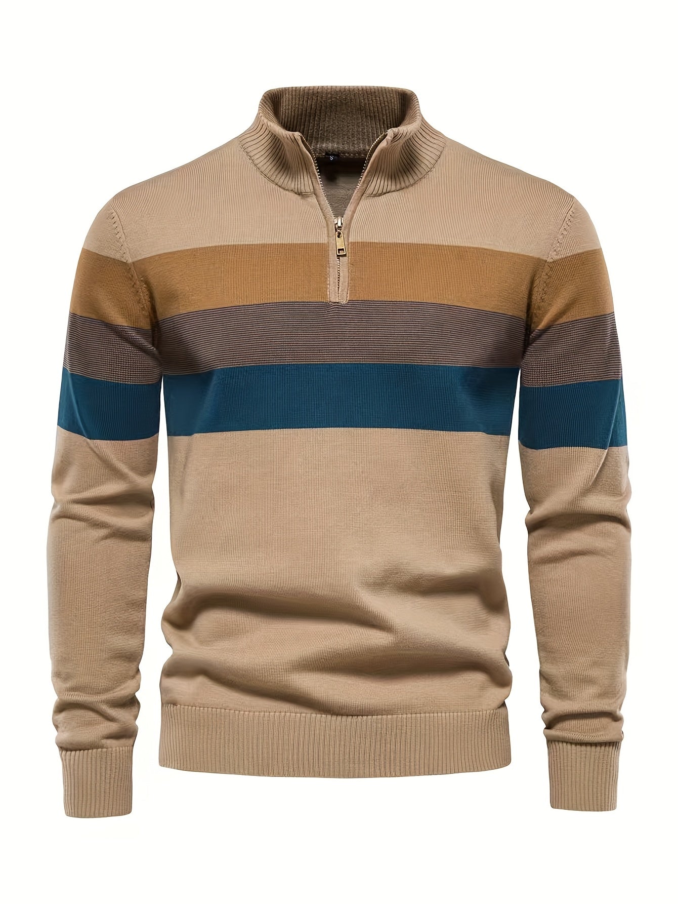Men’s Stand‑Collar Horizontal Stripe Sweater for Fall/Winter - 4USelects