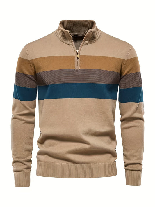 Men’s Stand‑Collar Horizontal Stripe Sweater for Fall/Winter - 4USelects