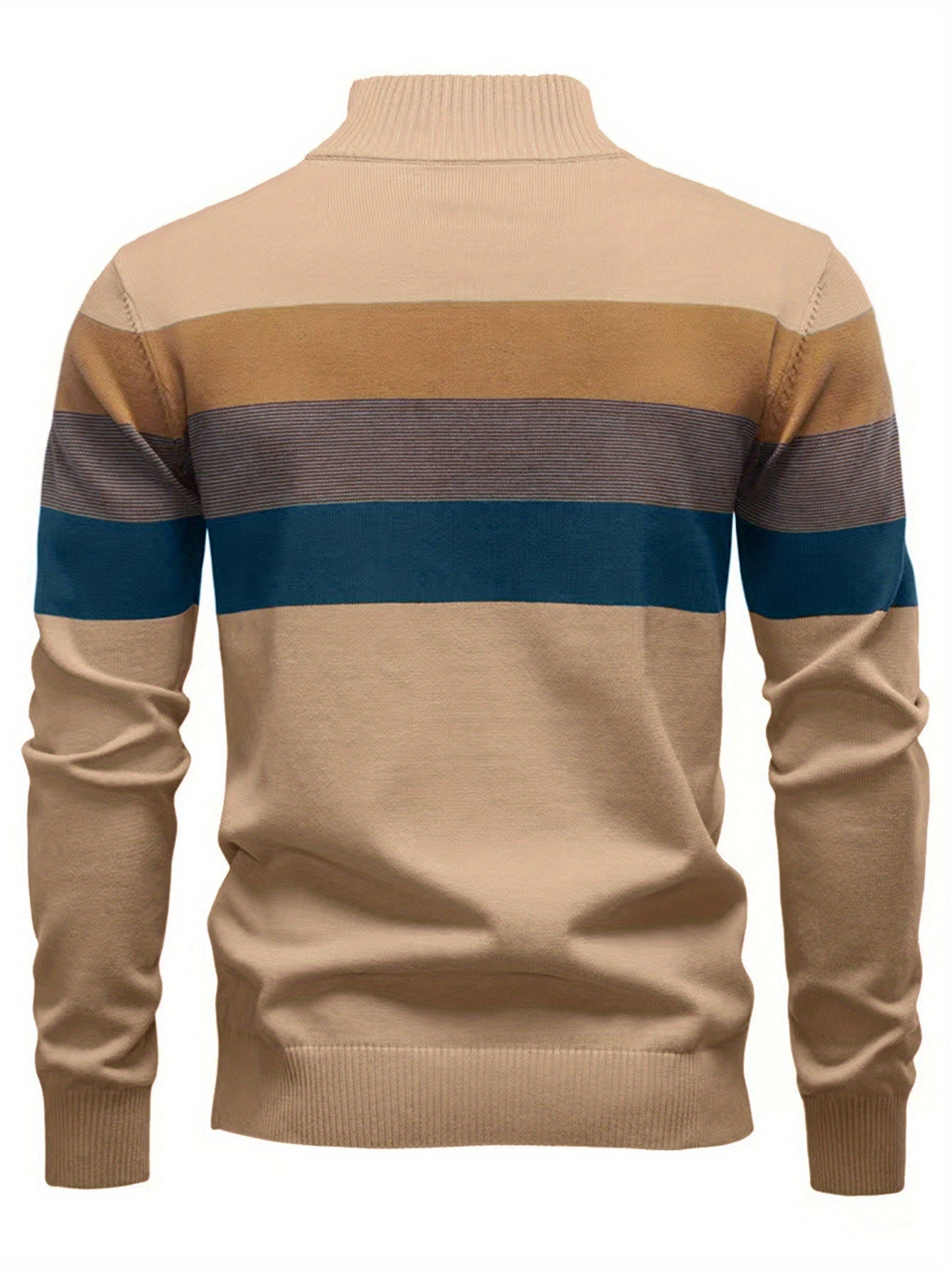 Men’s Stand‑Collar Horizontal Stripe Sweater for Fall/Winter - 4USelects