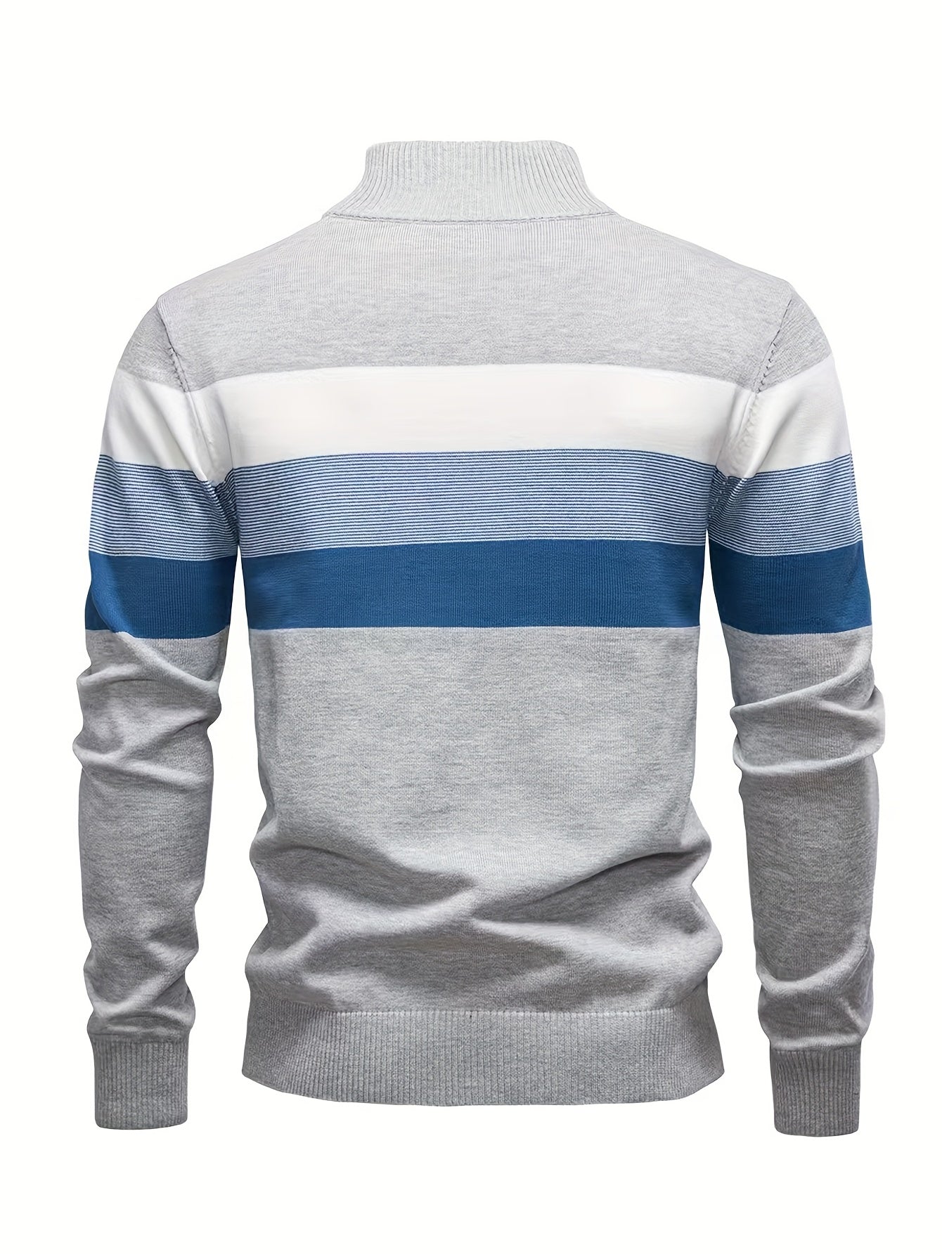 Men’s Stand‑Collar Horizontal Stripe Sweater for Fall/Winter - 4USelects