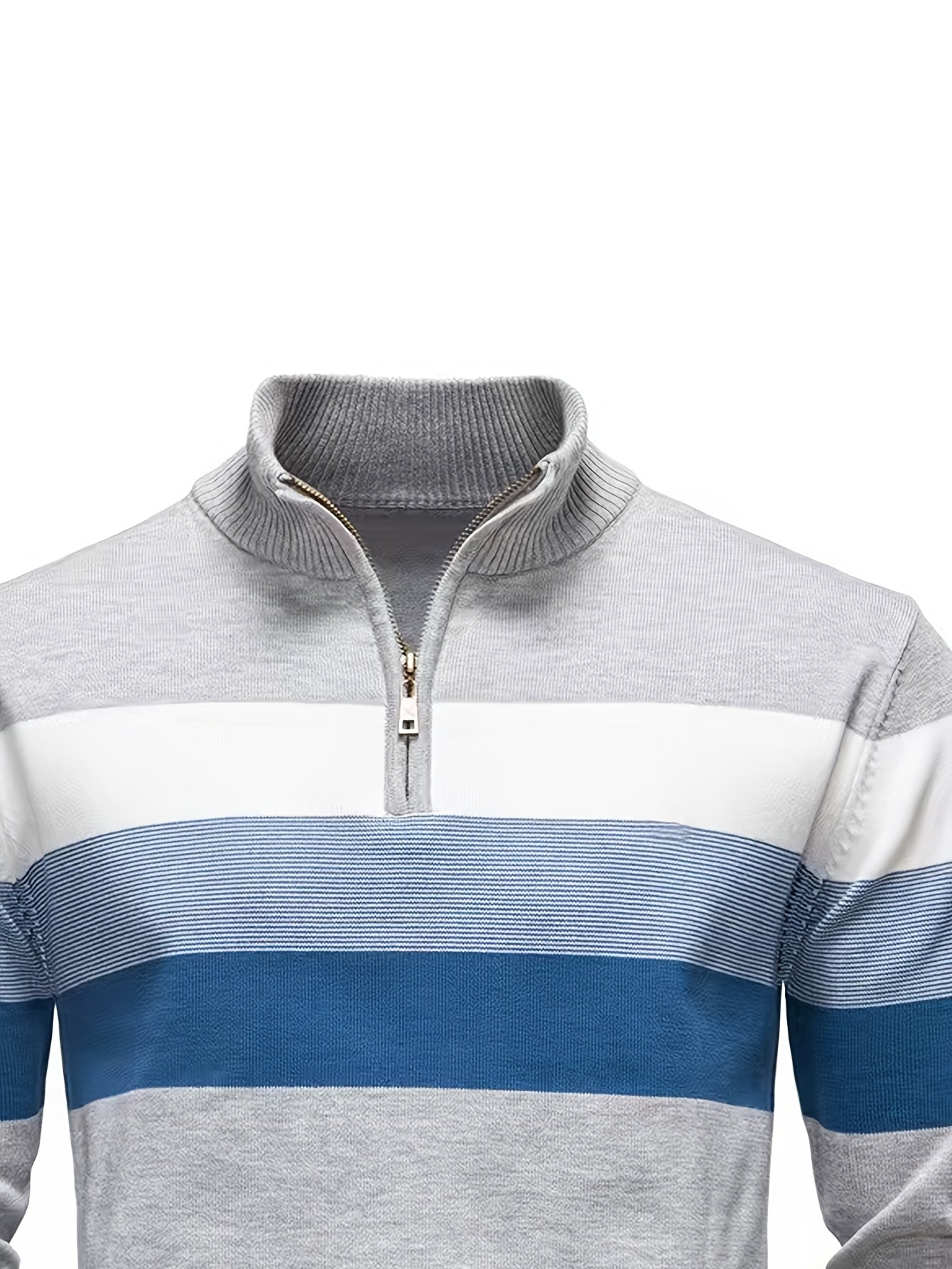 Men’s Stand‑Collar Horizontal Stripe Sweater for Fall/Winter - 4USelects