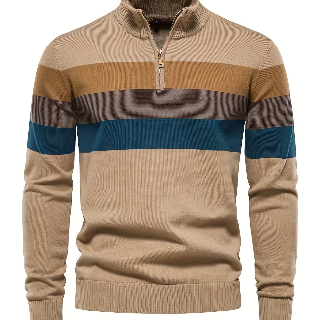 Men’s Stand‑Collar Horizontal Stripe Sweater for Fall/Winter - 4USelects