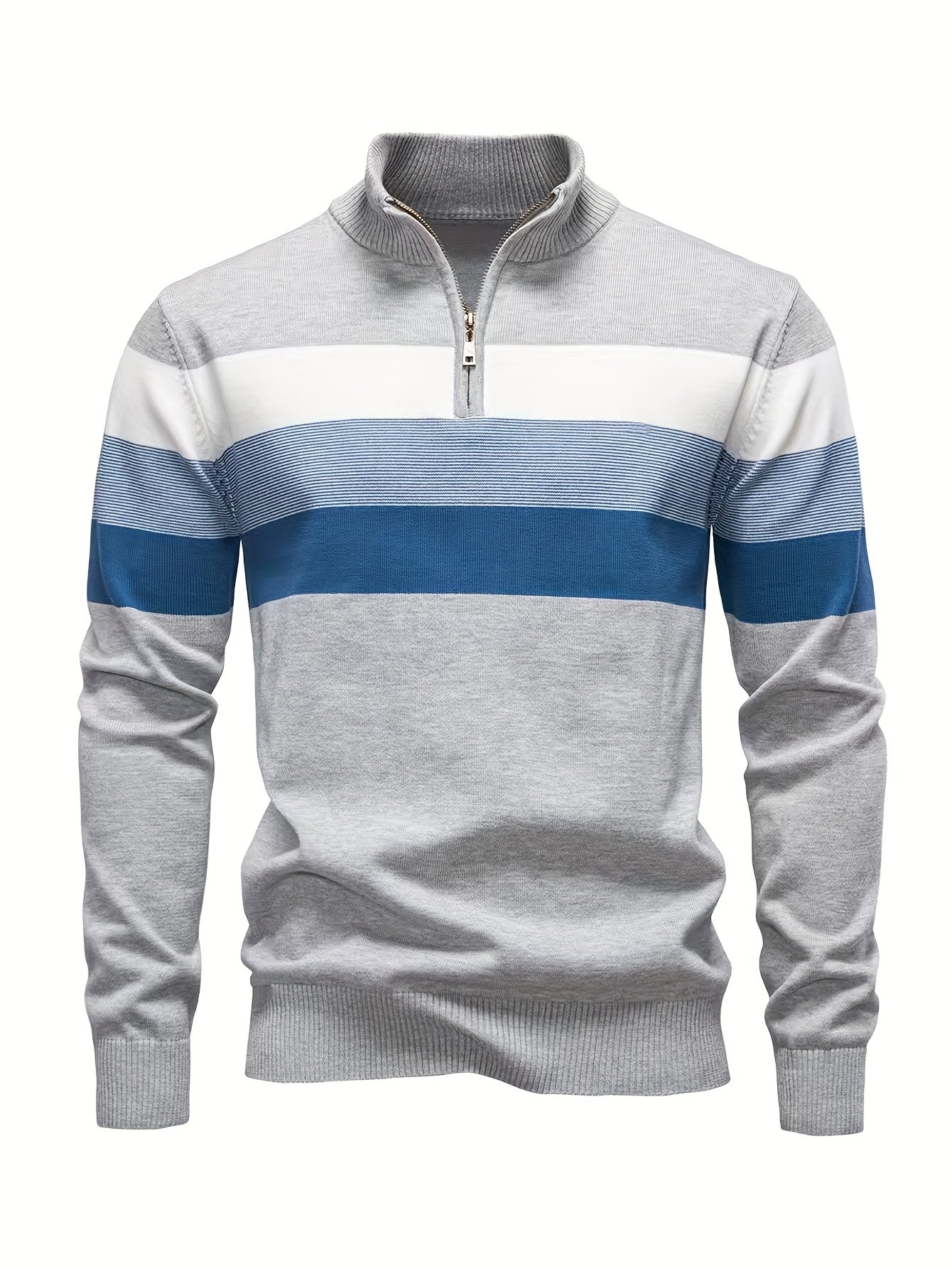 Men’s Stand‑Collar Horizontal Stripe Sweater for Fall/Winter - 4USelects
