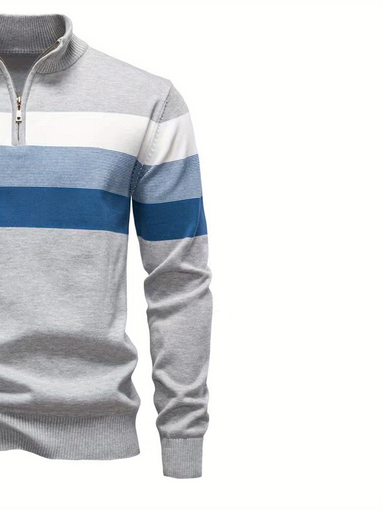 Men’s Stand‑Collar Horizontal Stripe Sweater for Fall/Winter - 4USelects